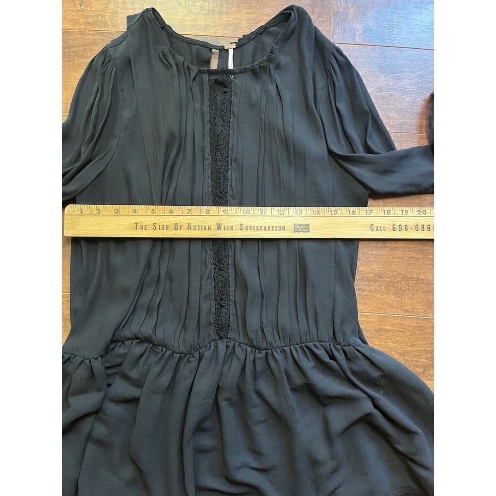 Free People Soul Serene Top Size M Black Sheer Accents Blouse Peasant Boho - Picture 7 of 10